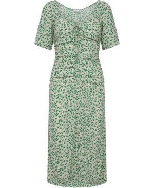 Printed Crepe Gathered Uneck Midi