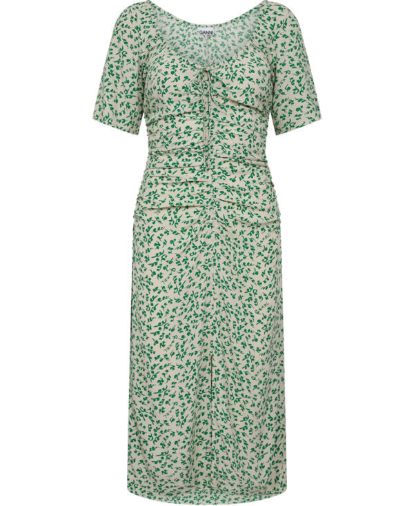 Printed Crepe Gathered Uneck Midi