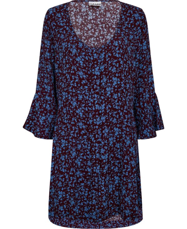 Printed Crepe Uneck Mini Dress