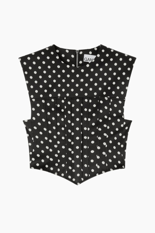Printed Double Satin Corset Top A1040078 - Black - GANNI