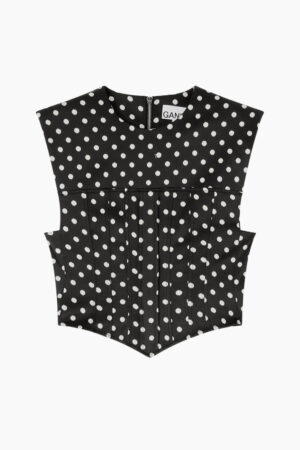 Printed Double Satin Corset Top A1040078 - Black - GANNI - Mønstret S