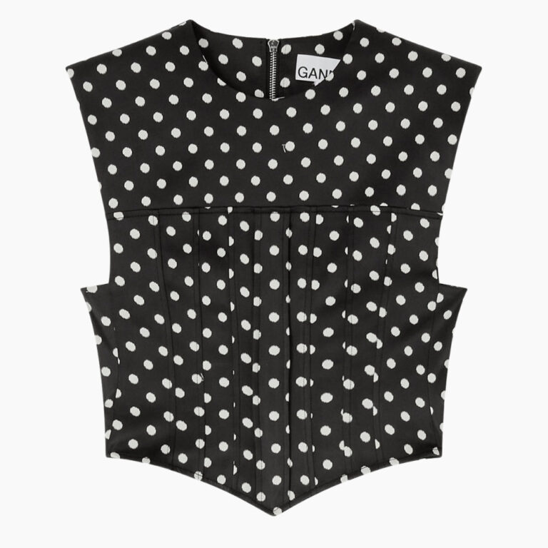 Printed Double Satin Corset Top A1040078 - Black - GANNI - Mønstret S