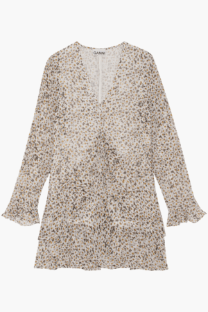 Printed Light Georgette Mini Dress F8174 - Egret - GANNI - Mønstret M
