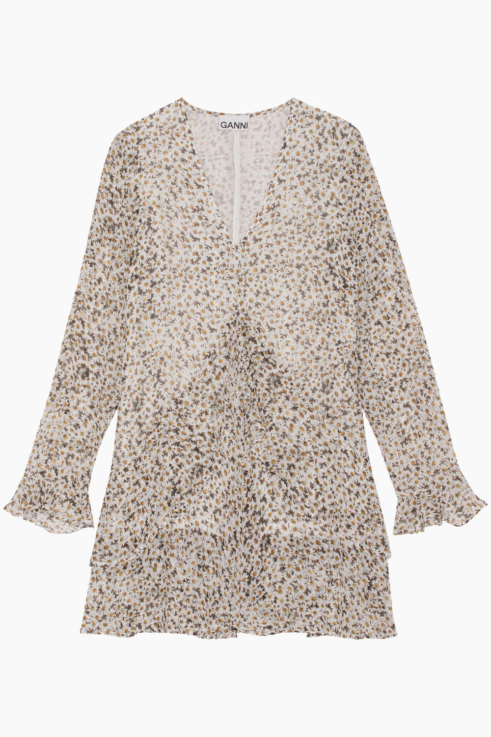 Printed Light Georgette Mini Dress F8174 - Egret - GANNI - Mønstret M