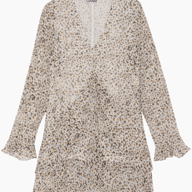 Printed Light Georgette Mini Dress F8174 - Egret - GANNI - Mønstret XS