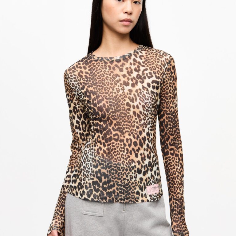Printed Marl Mesh Long Sleeve Top