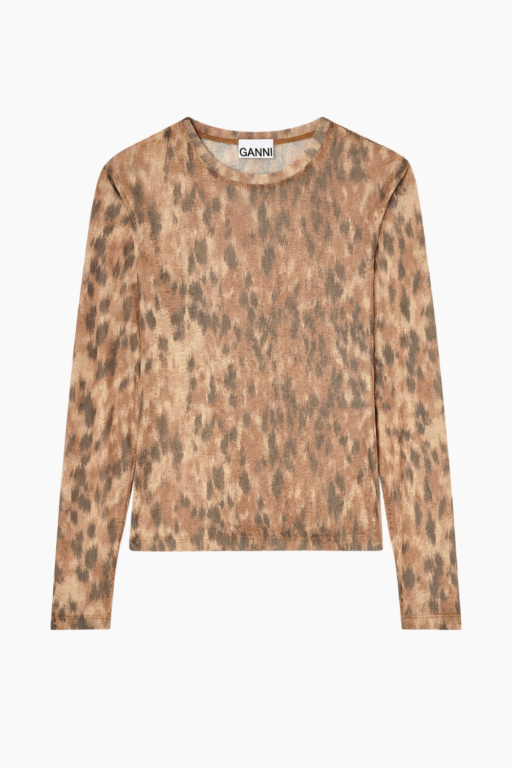 Printed Marl Mesh Long Sleeve Top A1040348 - Burro ZZT - GANNI