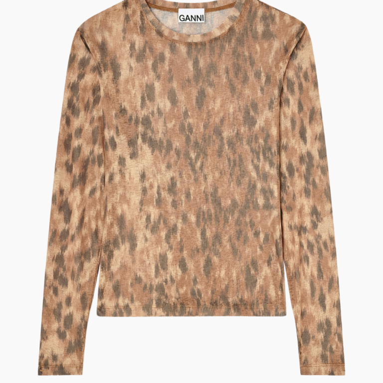 Printed Marl Mesh Long Sleeve Top A1040348 - Burro ZZT - GANNI - Mønstret S