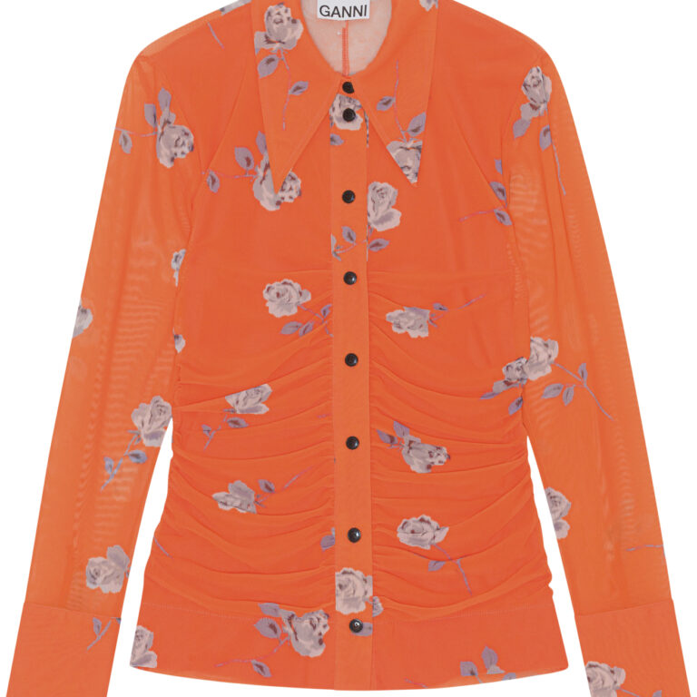 Printed Mesh Ruched Shirt