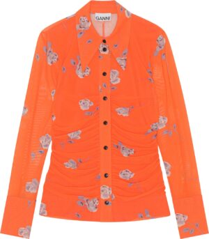 Printed Mesh Ruched Shirt