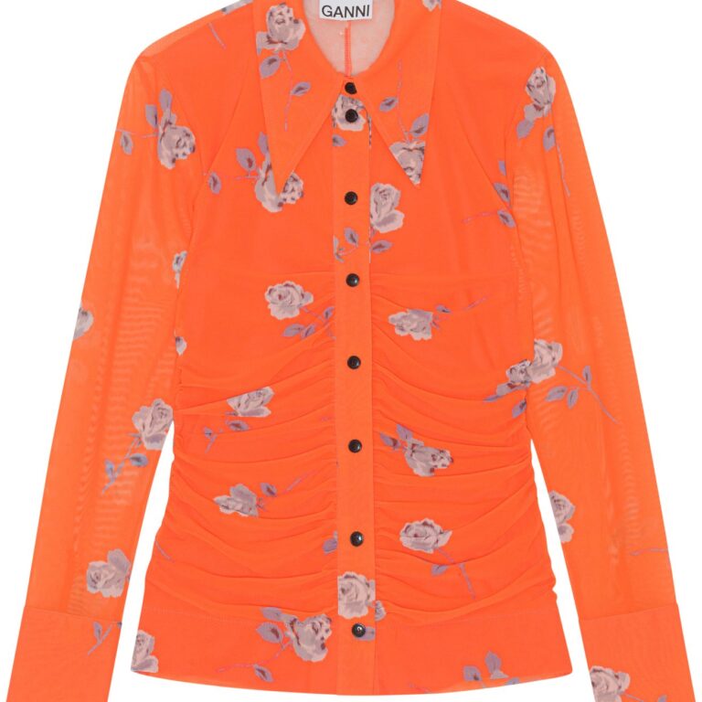 Printed Mesh Ruched Shirt