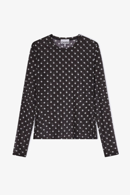 Printed Sheer Jersey Longsleeve A1040076 - Black - GANNI