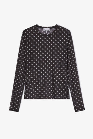 Printed Sheer Jersey Longsleeve A1040076 - Black - GANNI - Mønstret S