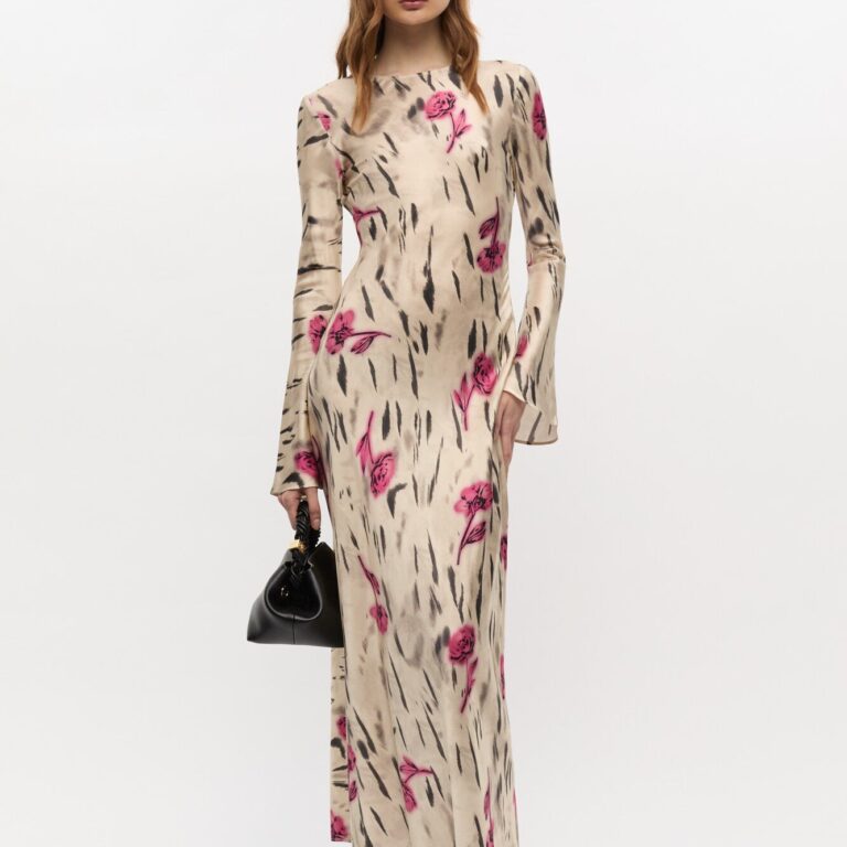 Printed Stretch Satin Long Sleeve M