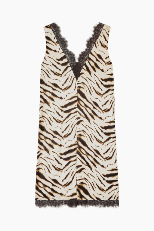Printed Stretch Satin V-neck Midi Dress A1030663 - Egret - GANNI