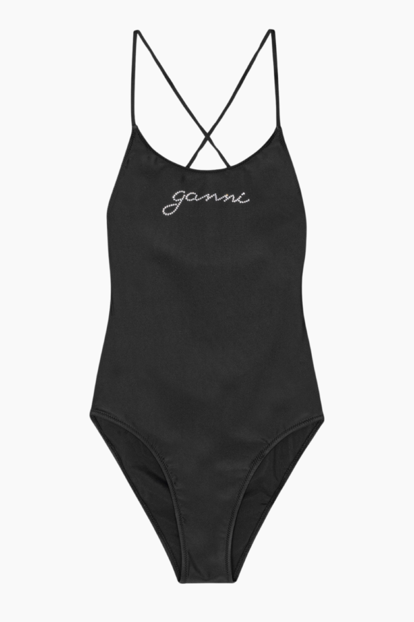 Recycled Graphic Tie String Swimsuit A6064 - Black - GANNI - Sort M