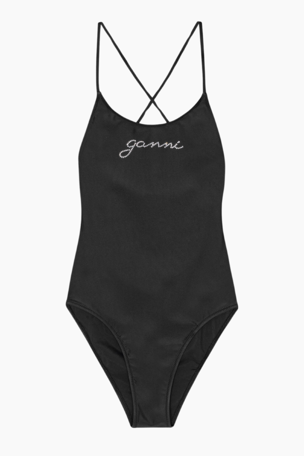 Recycled Graphic Tie String Swimsuit A6064 - Black - GANNI - Sort S