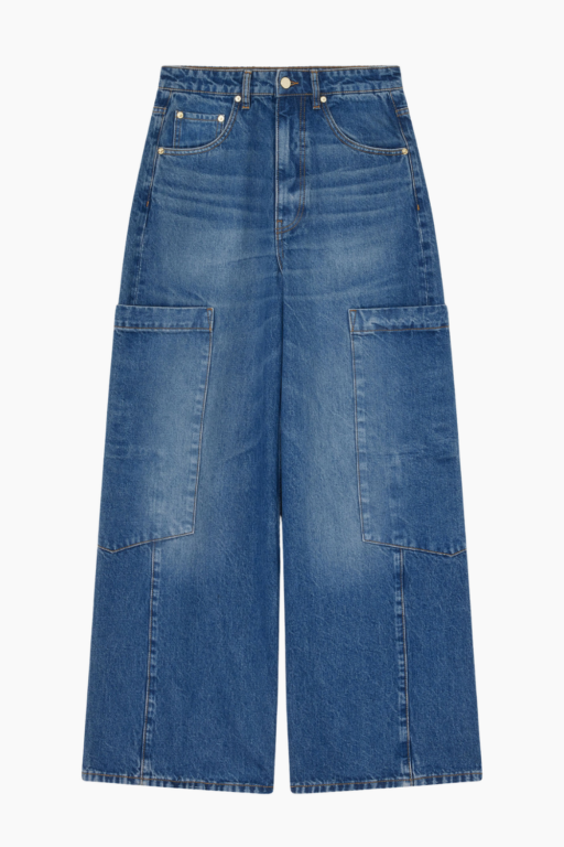Rigid Denim Baggy Cargo Jeans A1100180 - Mid Blue Stone - GANNI