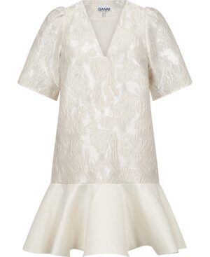 Satin Cloque Mini Vneck Dress