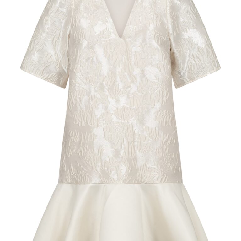 Satin Cloque Mini Vneck Dress