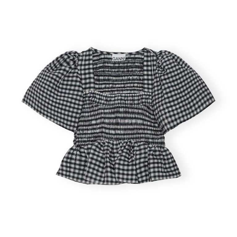 Seersucker Check Openneck Smock Bl