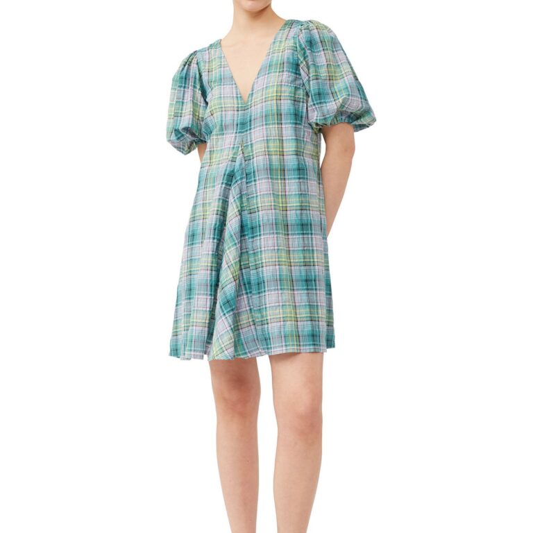 Seersucker Check Vneck Mini Dress