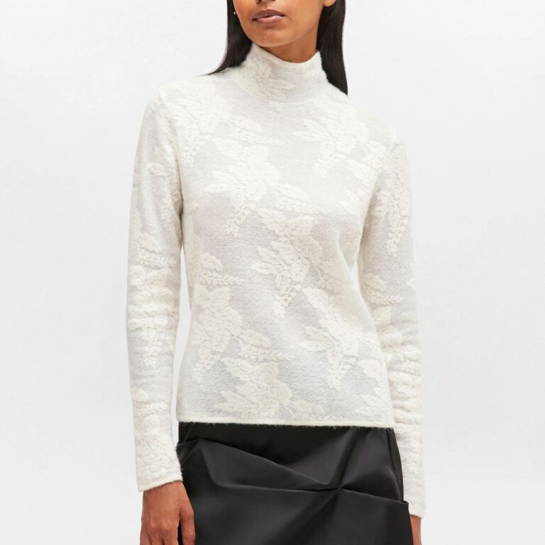 Sheer Flower Jacquard Mockneck
