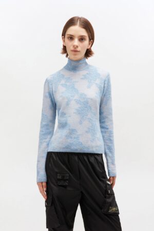 Sheer Flower Jacquard Mockneck
