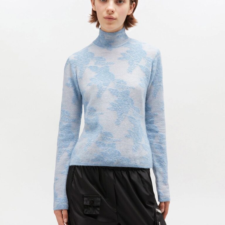 Sheer Flower Jacquard Mockneck