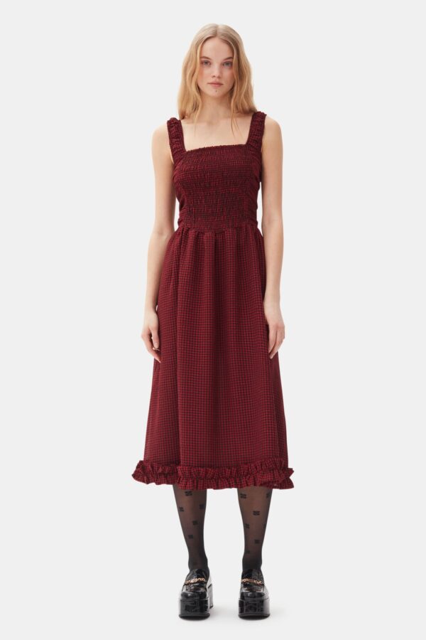 Sheer Fluid Check Midi Strap Smock