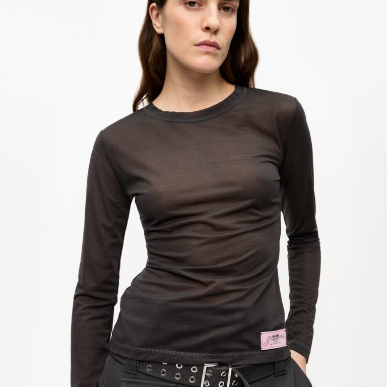 Sheer Mesh Jersey Long Sleeve Top