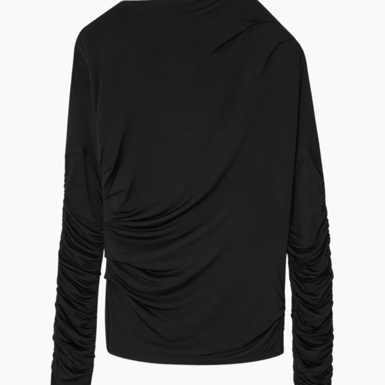 Shiny Jersey Ruched Top T4393 - Black - GANNI - Sort M