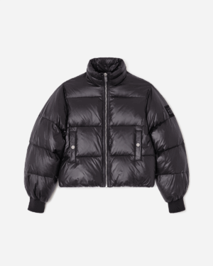 Shiny Nylon Short Puffer Jacket - Black