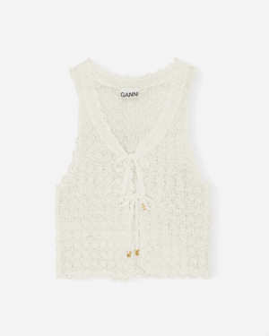 Shiny Pointelle Knit Vest - Egret