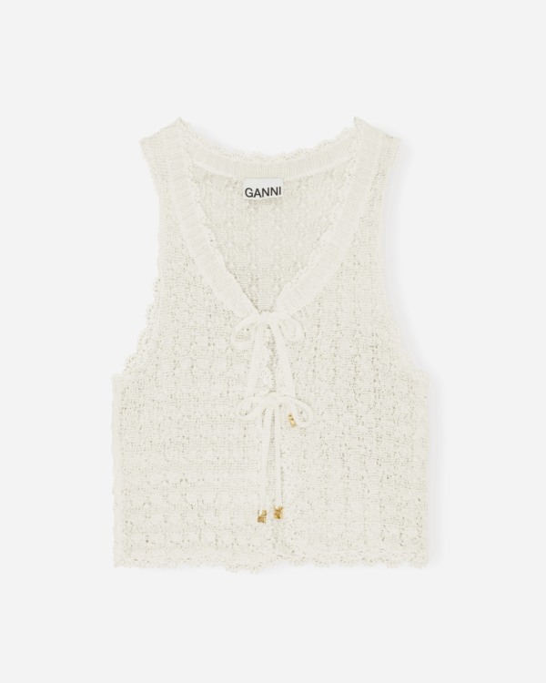 Shiny Pointelle Knit Vest - Egret