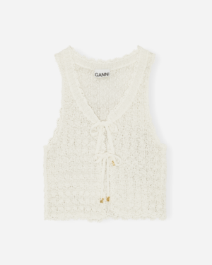 Shiny Pointelle Knit Vest - Egret