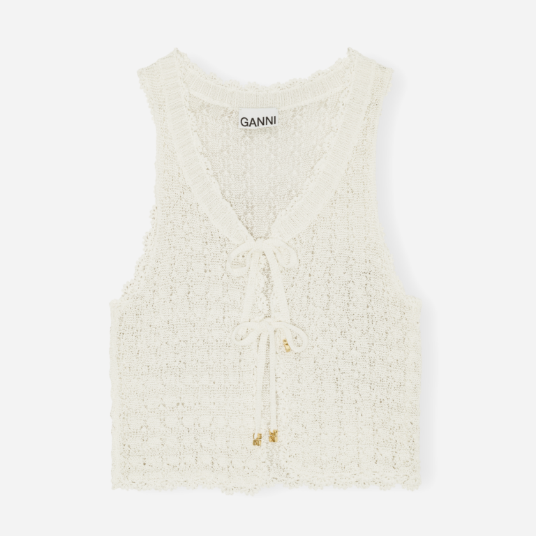 Shiny Pointelle Knit Vest - Egret