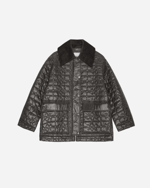 Shiny Quilt Midi Jacket - Phantom