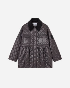 Shiny Quilt Midi Jacket w. Flare - Phantom