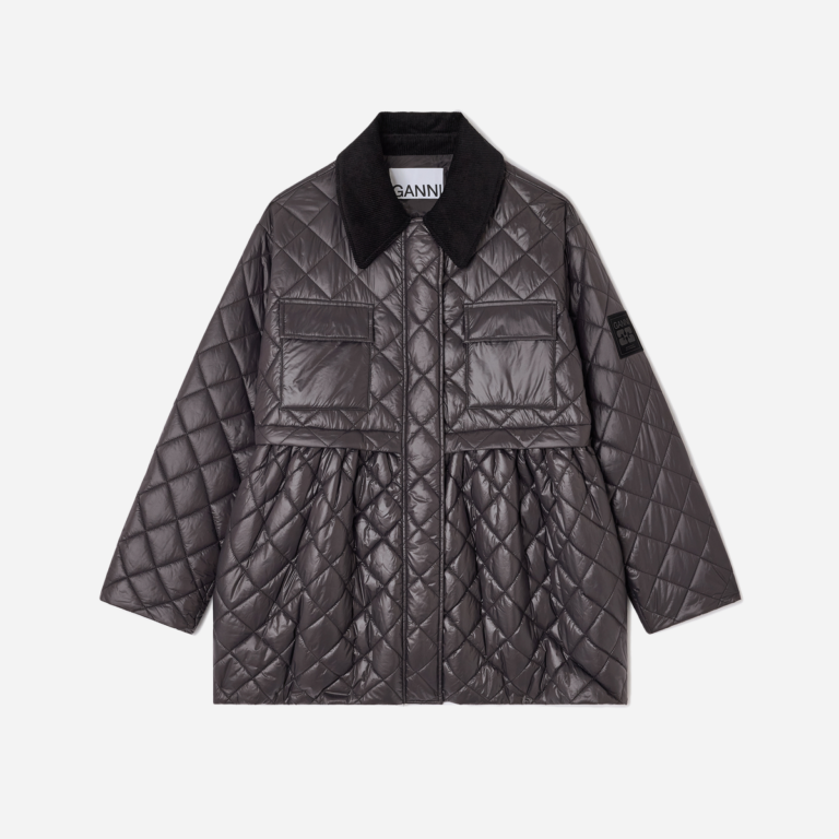 Shiny Quilt Midi Jacket w. Flare - Phantom