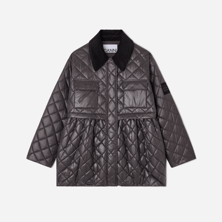 Shiny Quilt Midi Jacket w. Flare - Phantom