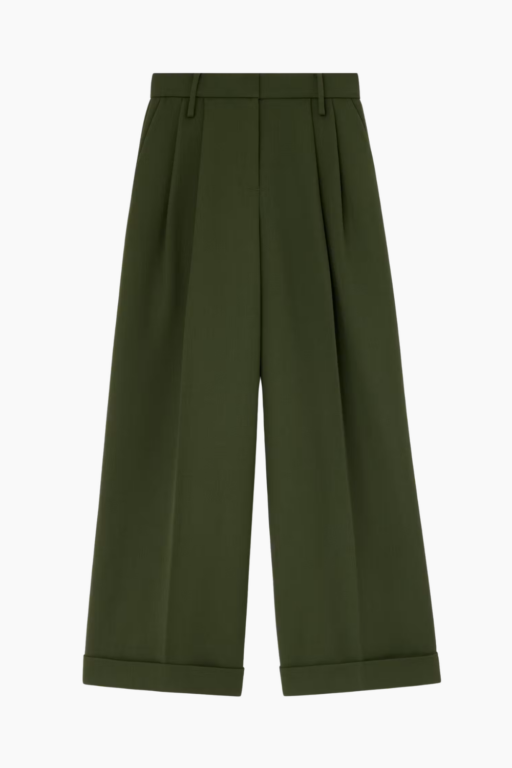 Single Wool Twill Oversized Pleated Pants - Kombu Green - GANNI
