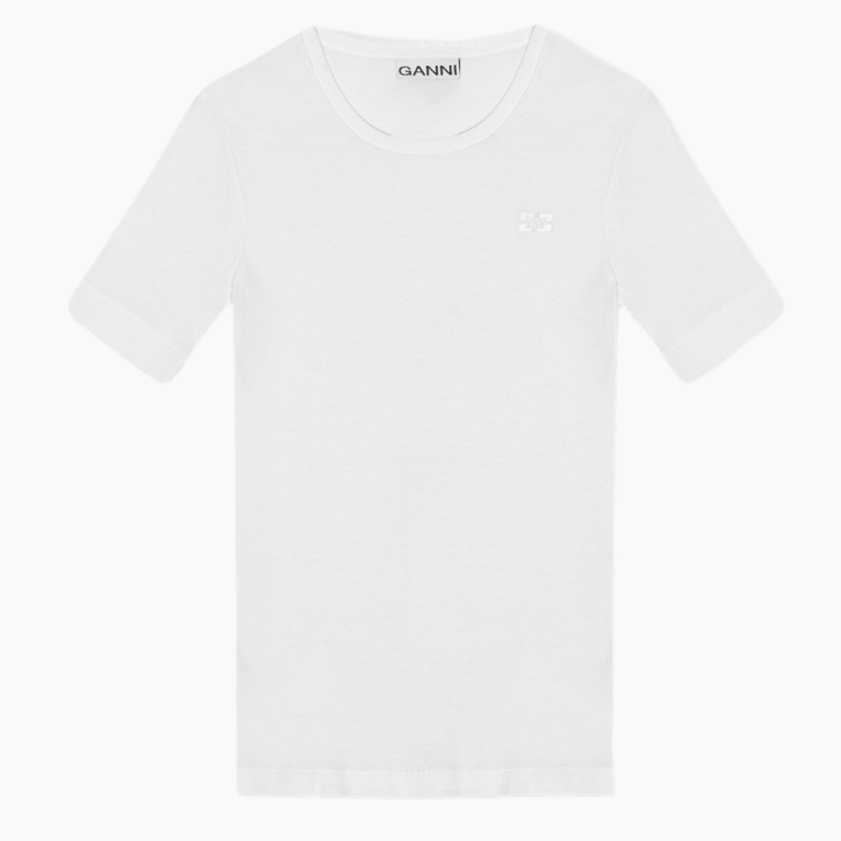 Soft Cotton Rib Short Sleeve T-Shirt T3941 - Bright White - GANNI - Hvid XL