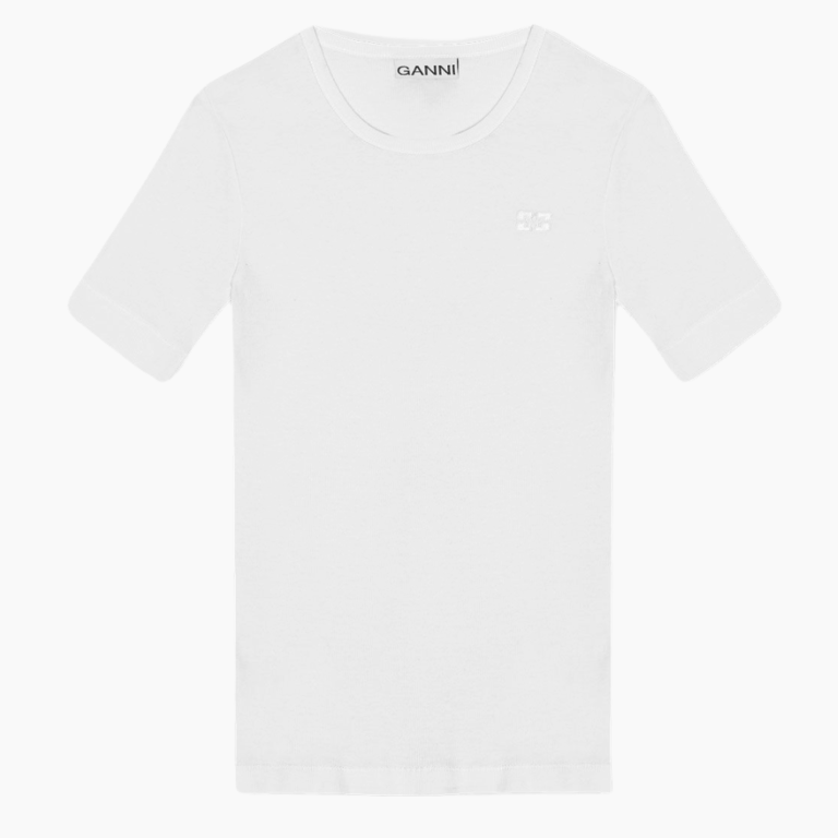 Soft Cotton Rib Short Sleeve T-Shirt T3941 - Bright White - GANNI - Hvid XL