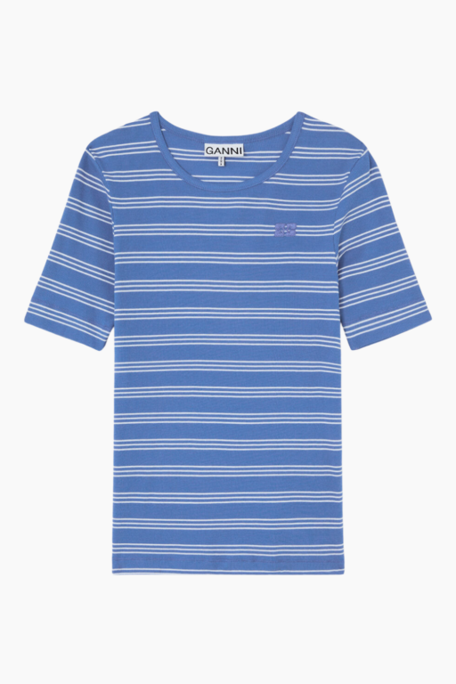 Soft Cotton Rib Stripe Tee A1050256 - Nouvean Navy - GANNI