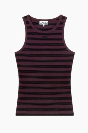 Soft Cotton Rib Tank Top A1050049 - Chocolate Plum - GANNI - Brun M