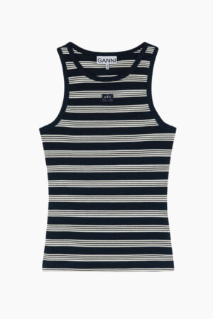 Soft Cotton Rib Tank Top A1050049 - Sky Captain - GANNI - Stribet M