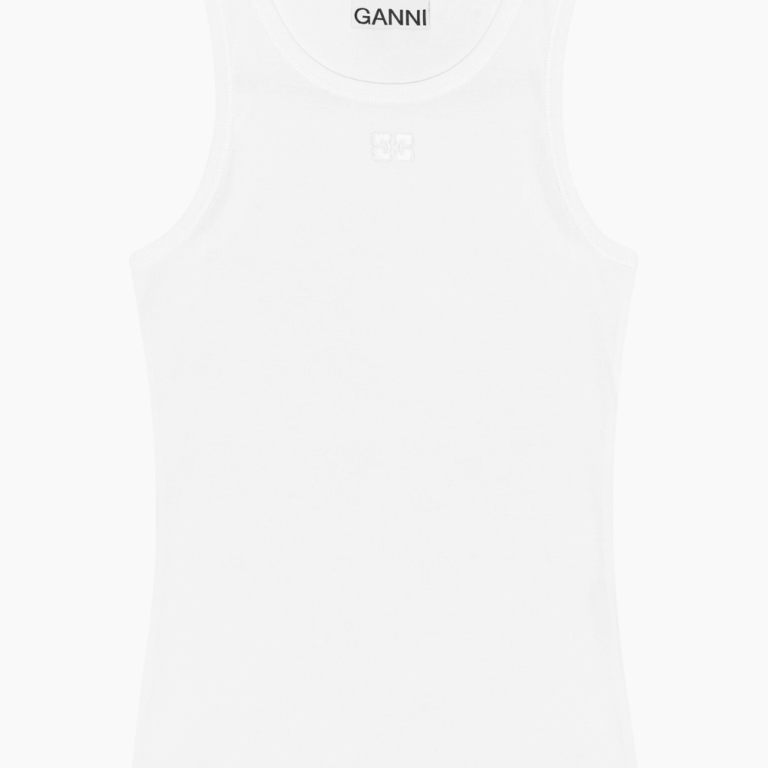 Soft Cotton Rib Tank Top T3897 - Bright White - GANNI - Hvid M