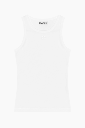Soft Cotton Rib Tank Top T3897 - Bright White - GANNI - Hvid M