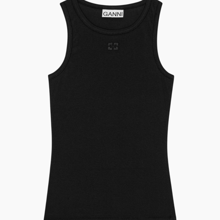 Soft Cotton Rib Tank Top T3898 - Black - GANNI - Sort M